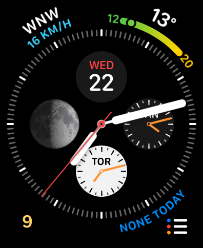 The Riverbot complication on an Apple Watch face
